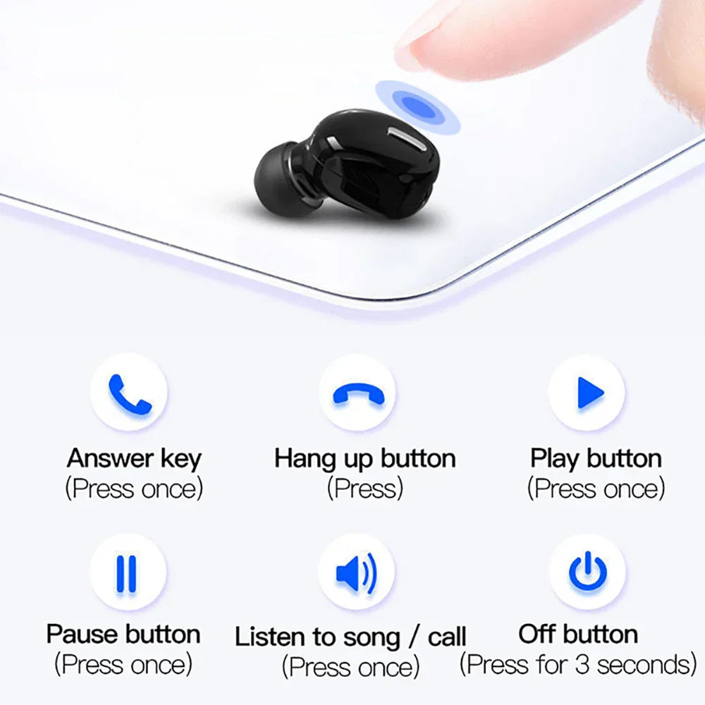 Black mini single wireless Bluetooth earbud headset with multi-function control button and ergonomic design — view 4
