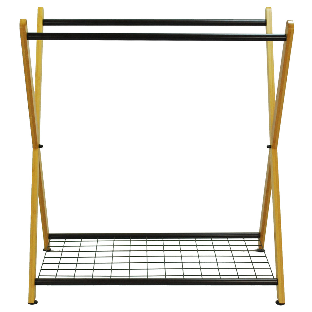 Bamboo three-bag laundry sorter with an X-frame design and black removable polyester compartments — view 4