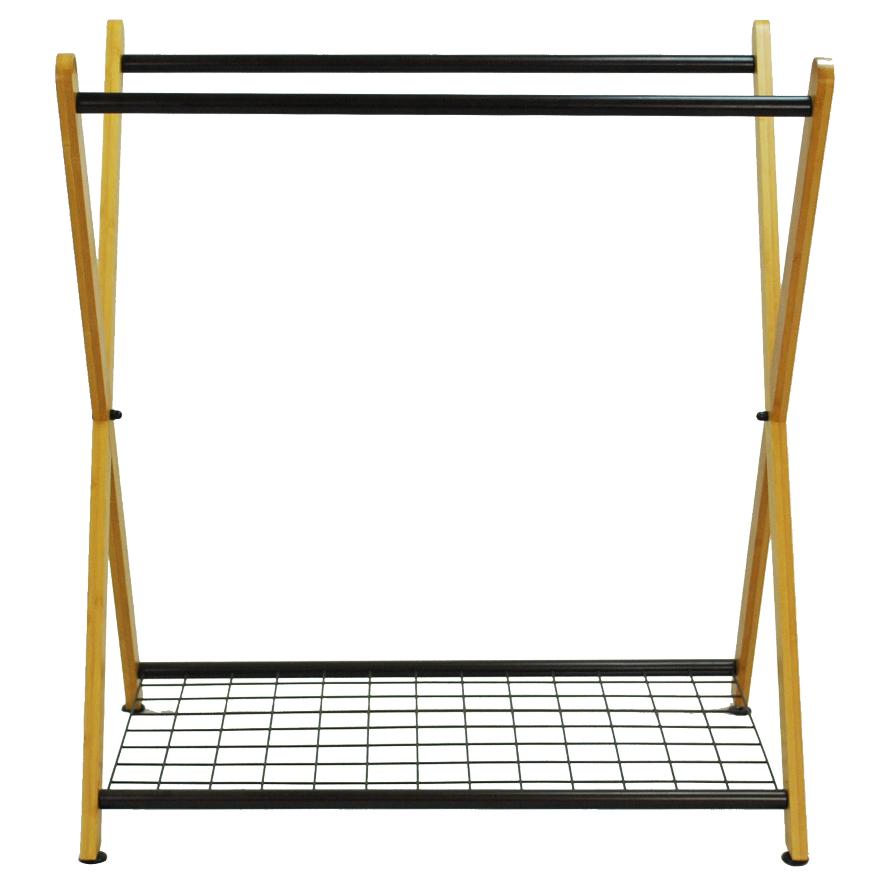 Bamboo three-bag laundry sorter with an X-frame design and black removable polyester compartments — view 4
