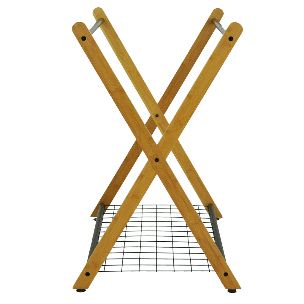 Bamboo three-bag laundry sorter with an X-frame design and black removable polyester compartments — view 5