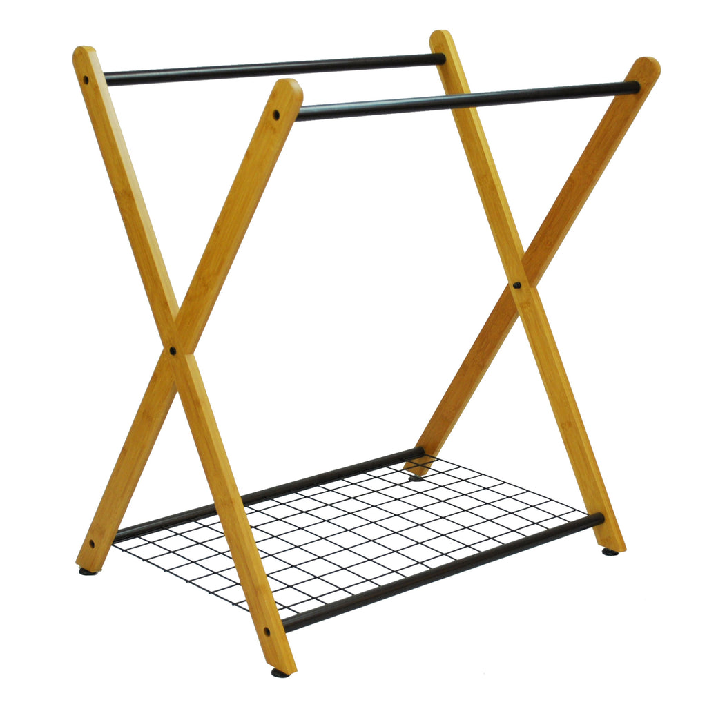 Bamboo three-bag laundry sorter with an X-frame design and black removable polyester compartments — view 6