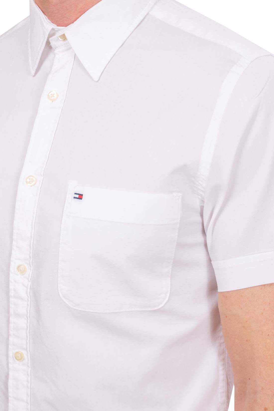 Tommy Hilfiger men's short sleeve white poplin shirt with slim fit and front pocket — view 9