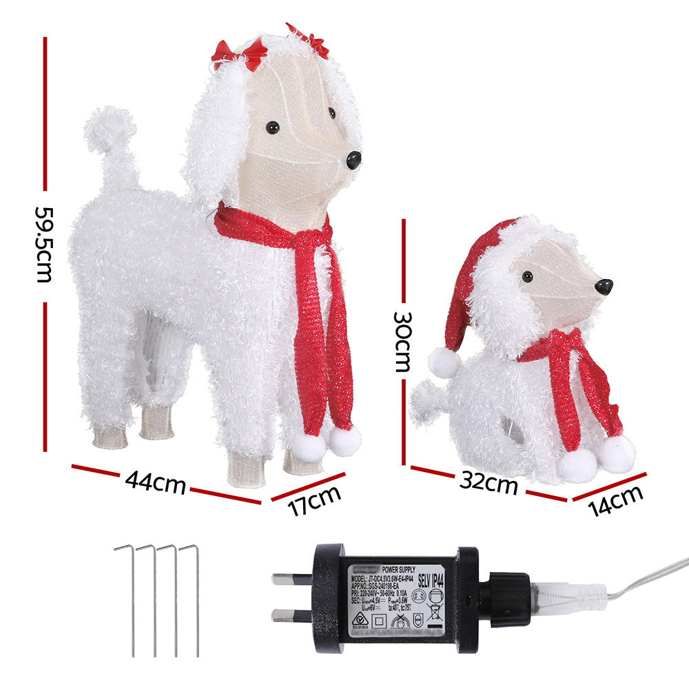 3D LED dog Christmas lights set in warm white with sturdy steel frame and fluffy design — view 2