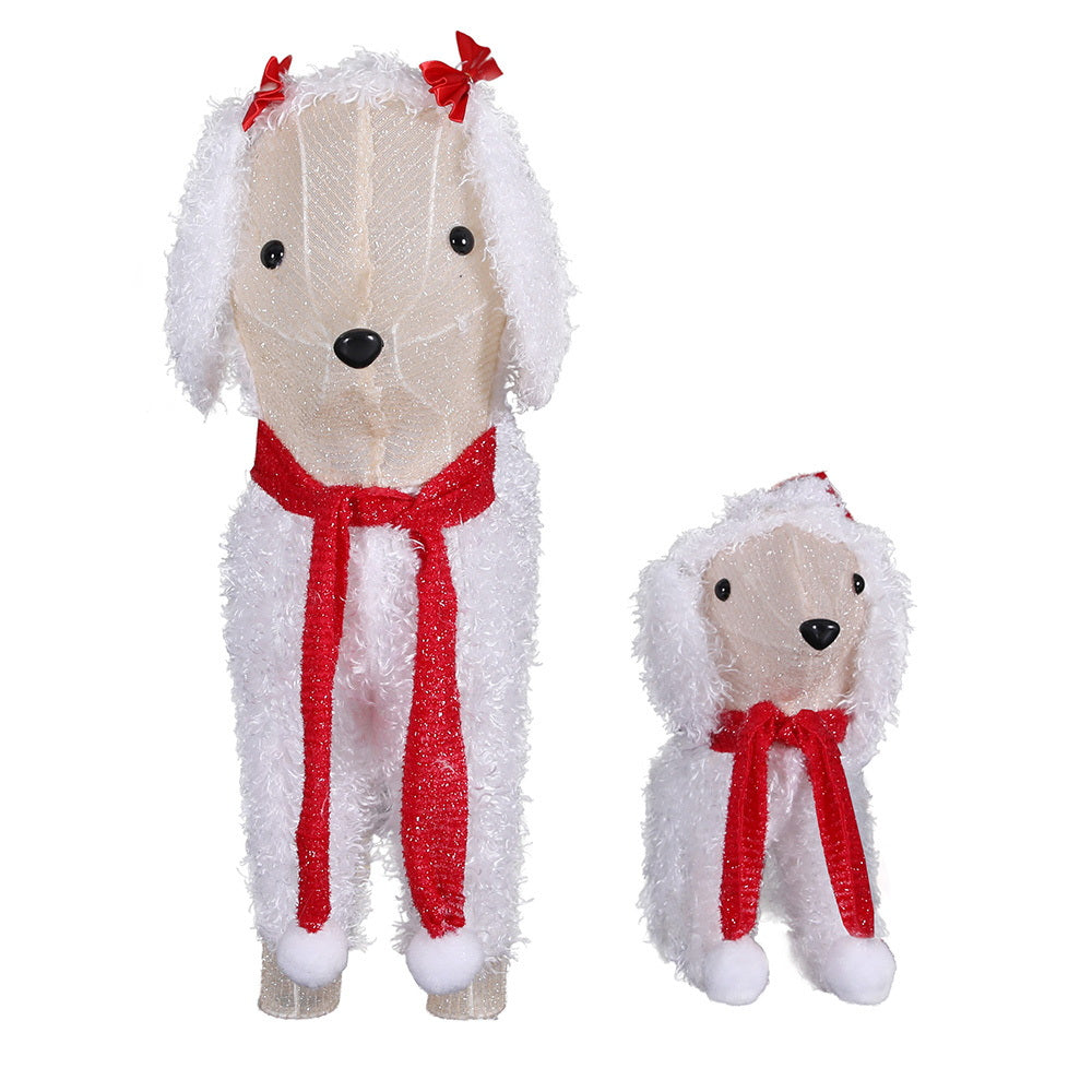 3D LED dog Christmas lights set in warm white with sturdy steel frame and fluffy design — view 3
