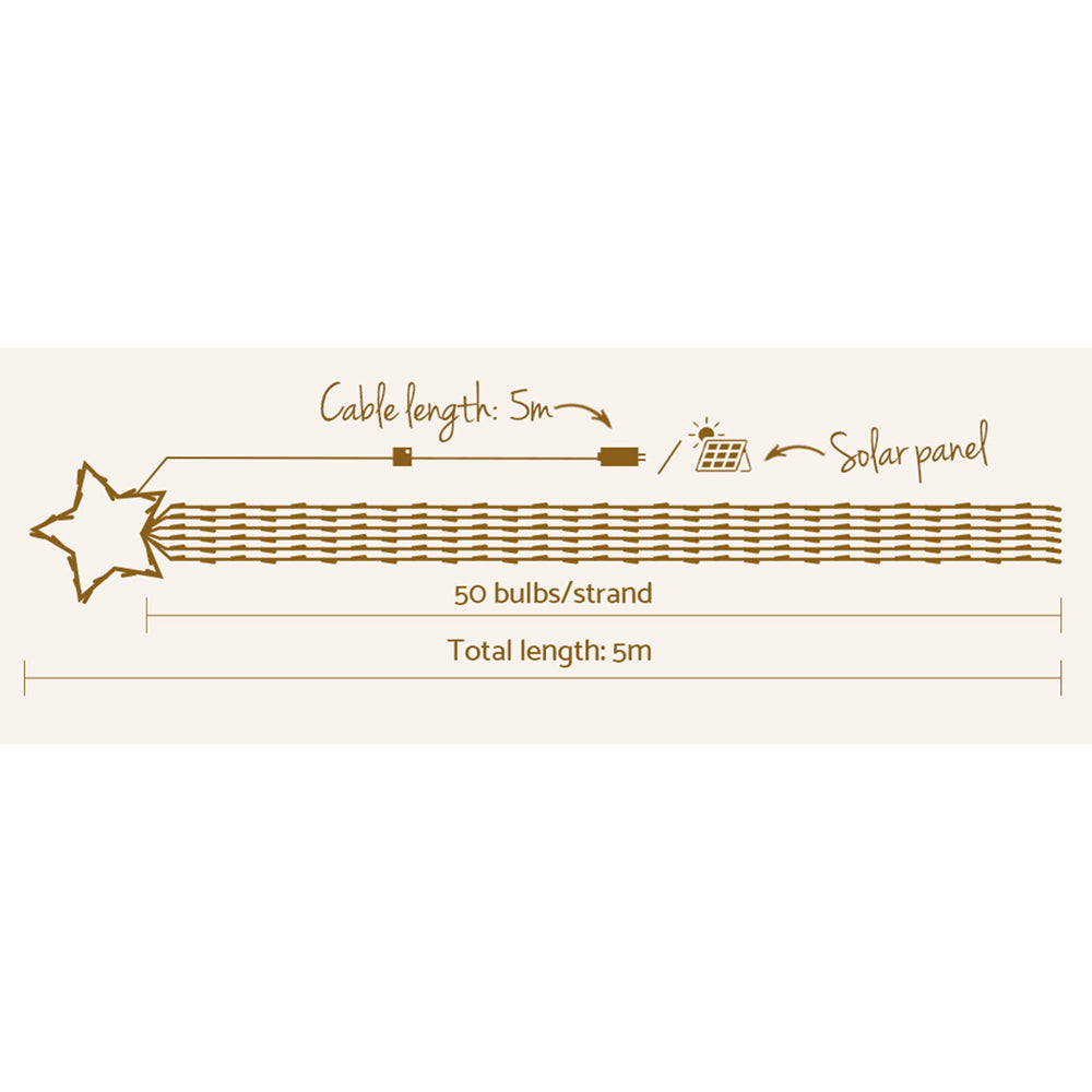 Multi-coloured 320 LED solar cascading fairy lights for outdoor festive garden decorations — view 2