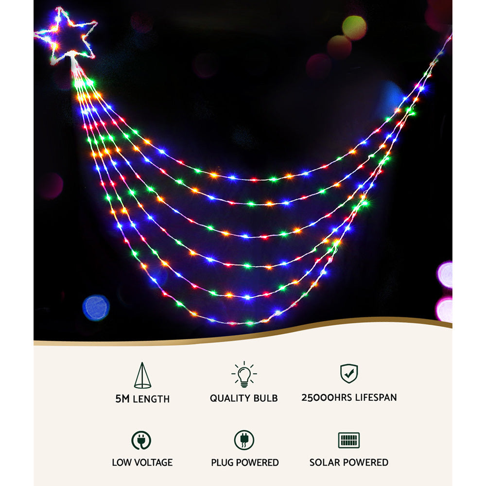 Multi-coloured 320 LED solar cascading fairy lights for outdoor festive garden decorations — view 3