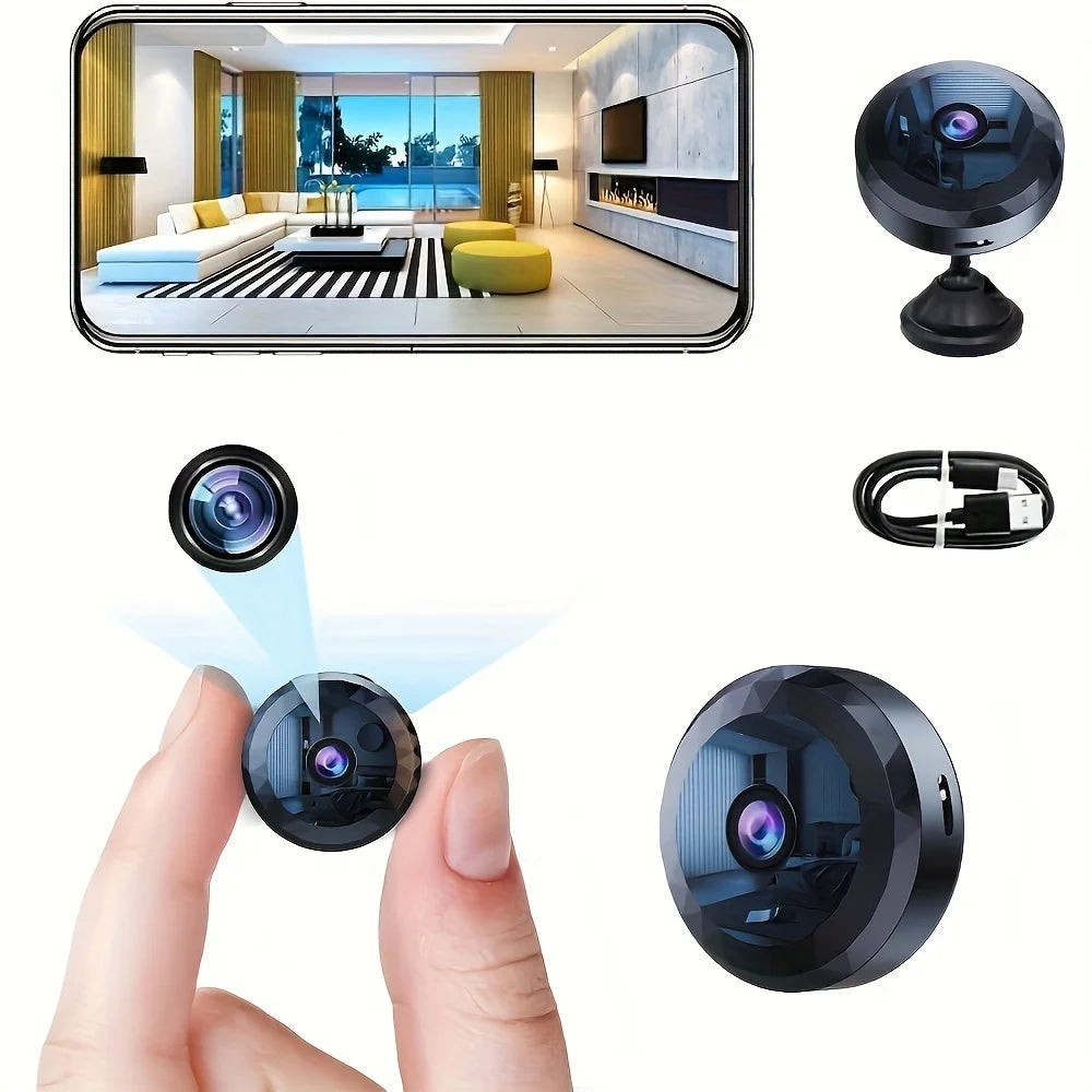 Black aluminium alloy mini wireless security camera with magnetic base and 1080P HD lens