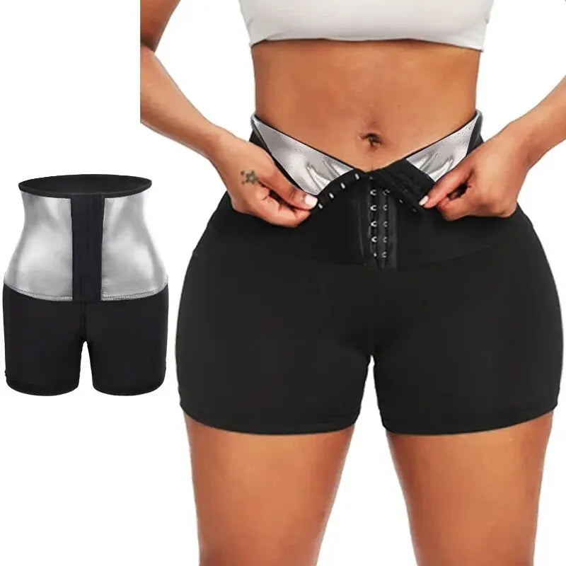 Women's black sweat sauna slimming pants body shaper for intense gym workouts and waist training — view 2