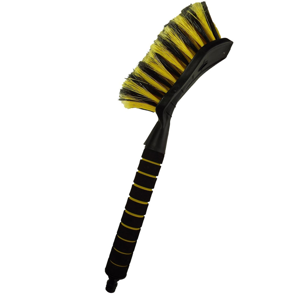 Yellow soft bristle car cleaning brush with ergonomic handle and universal garden hose connector — view 3