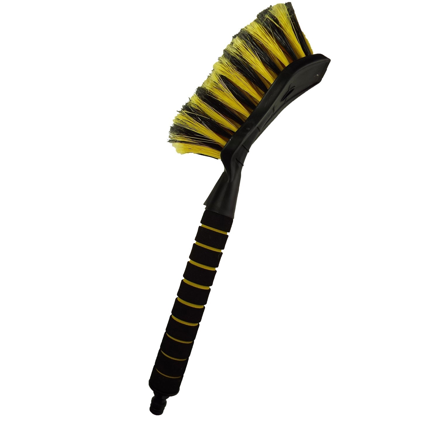 Yellow soft bristle car cleaning brush with ergonomic handle and universal garden hose connector — view 3
