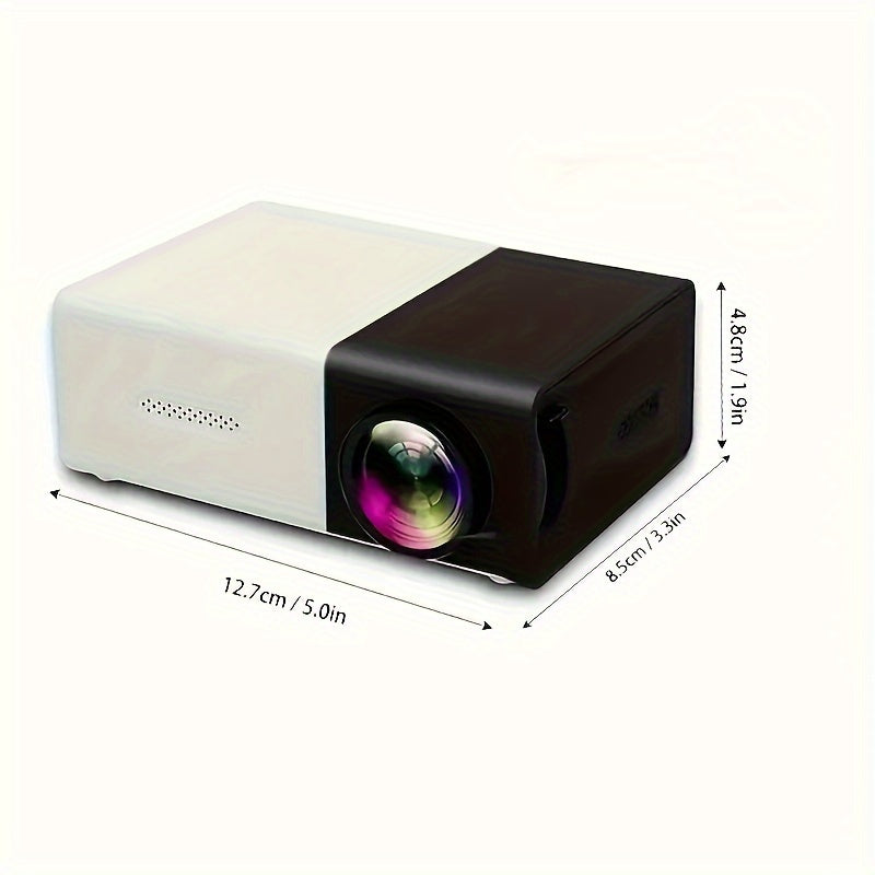 White and yellow YG300 mini portable HD LED projector with lens and control buttons — view 2