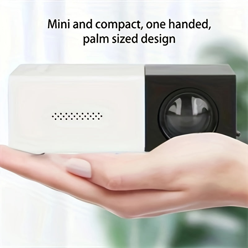 White and yellow YG300 mini portable HD LED projector with lens and control buttons — view 4