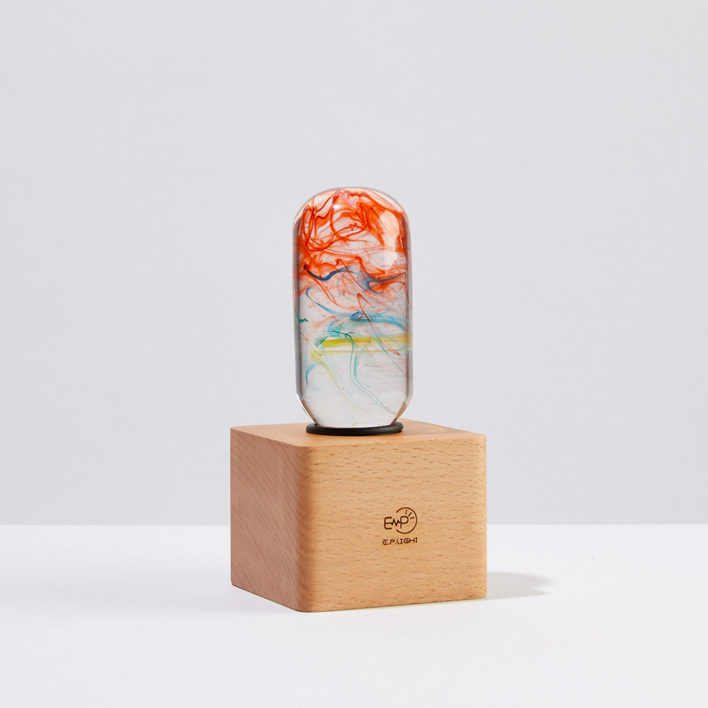 Youth table lamp with handcrafted vibrant resin LED bulb on a solid beech wood base — view 2