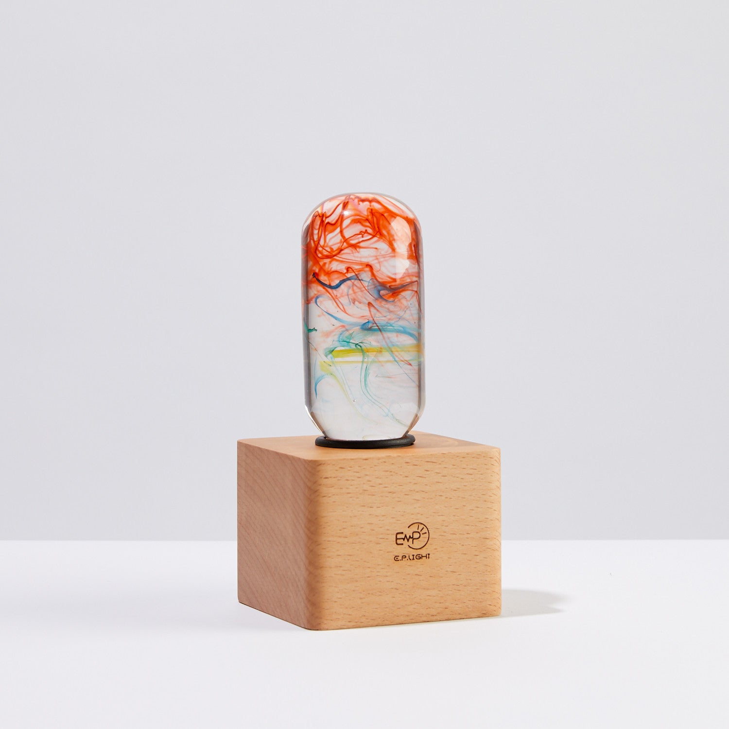 Youth table lamp with handcrafted vibrant resin LED bulb on a solid beech wood base — view 2