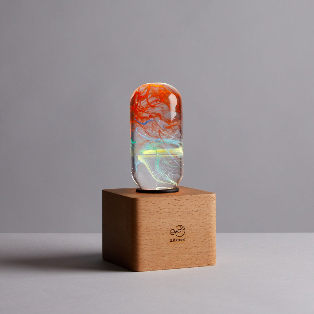 Youth table lamp with handcrafted vibrant resin LED bulb on a solid beech wood base — view 3