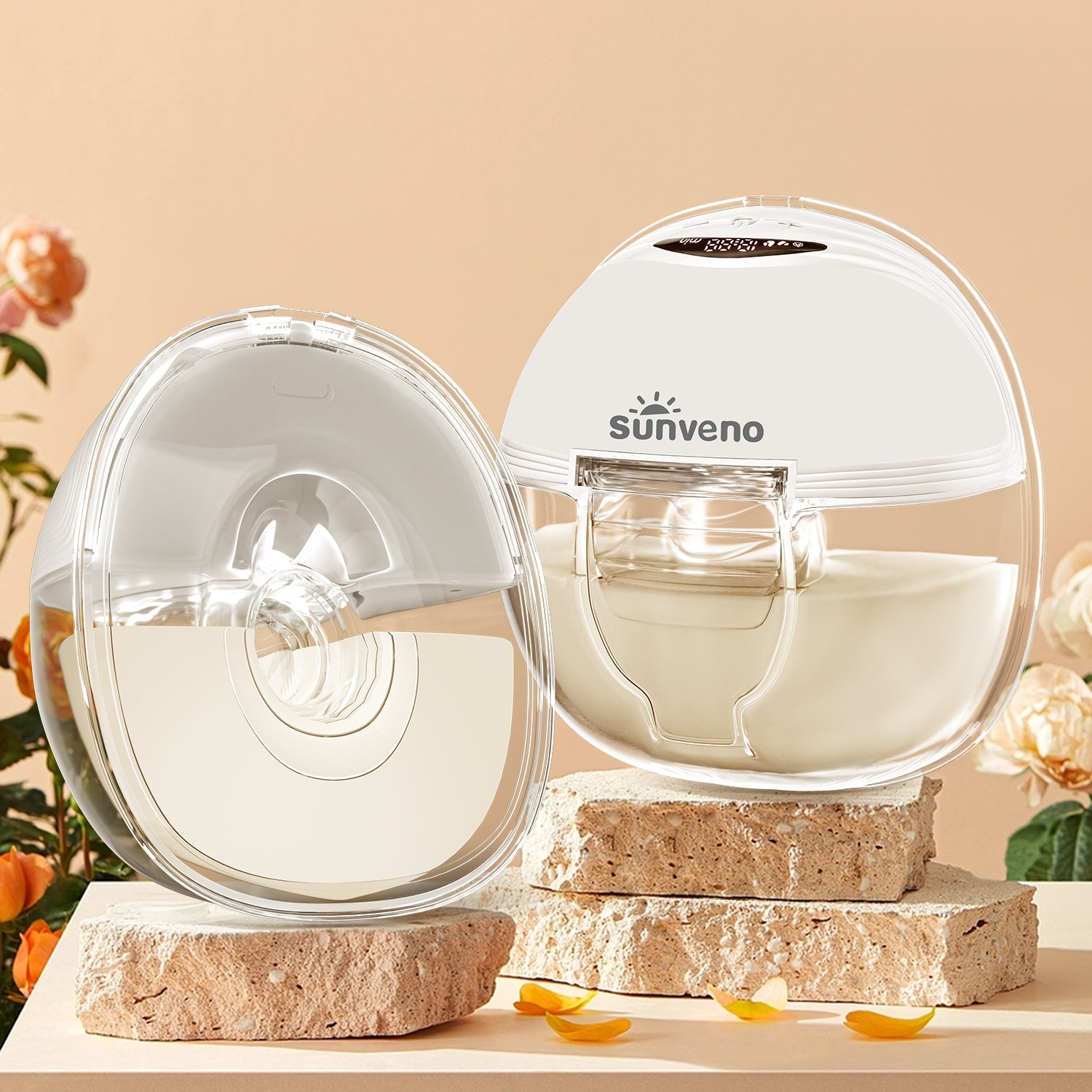 Hands-free wearable electric breast pump with milk collection cups and silicone flanges — view 2