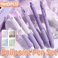 Five piece quick dry ballpoint pen set in assorted colors with textured ergonomic grips