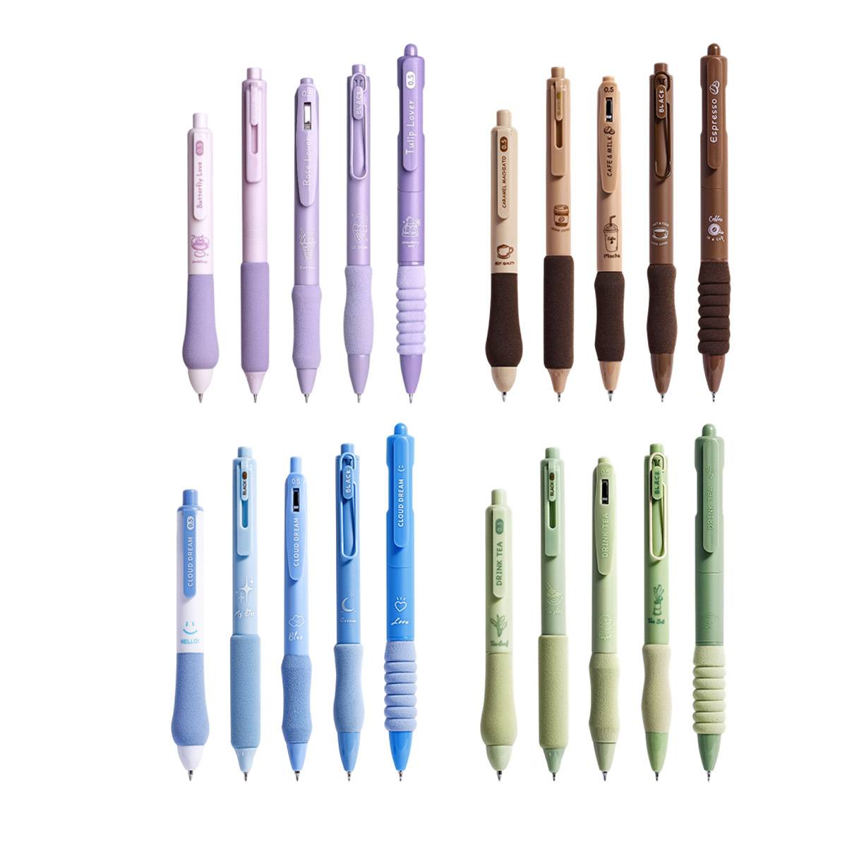 Five piece quick dry ballpoint pen set in assorted colors with textured ergonomic grips — view 2