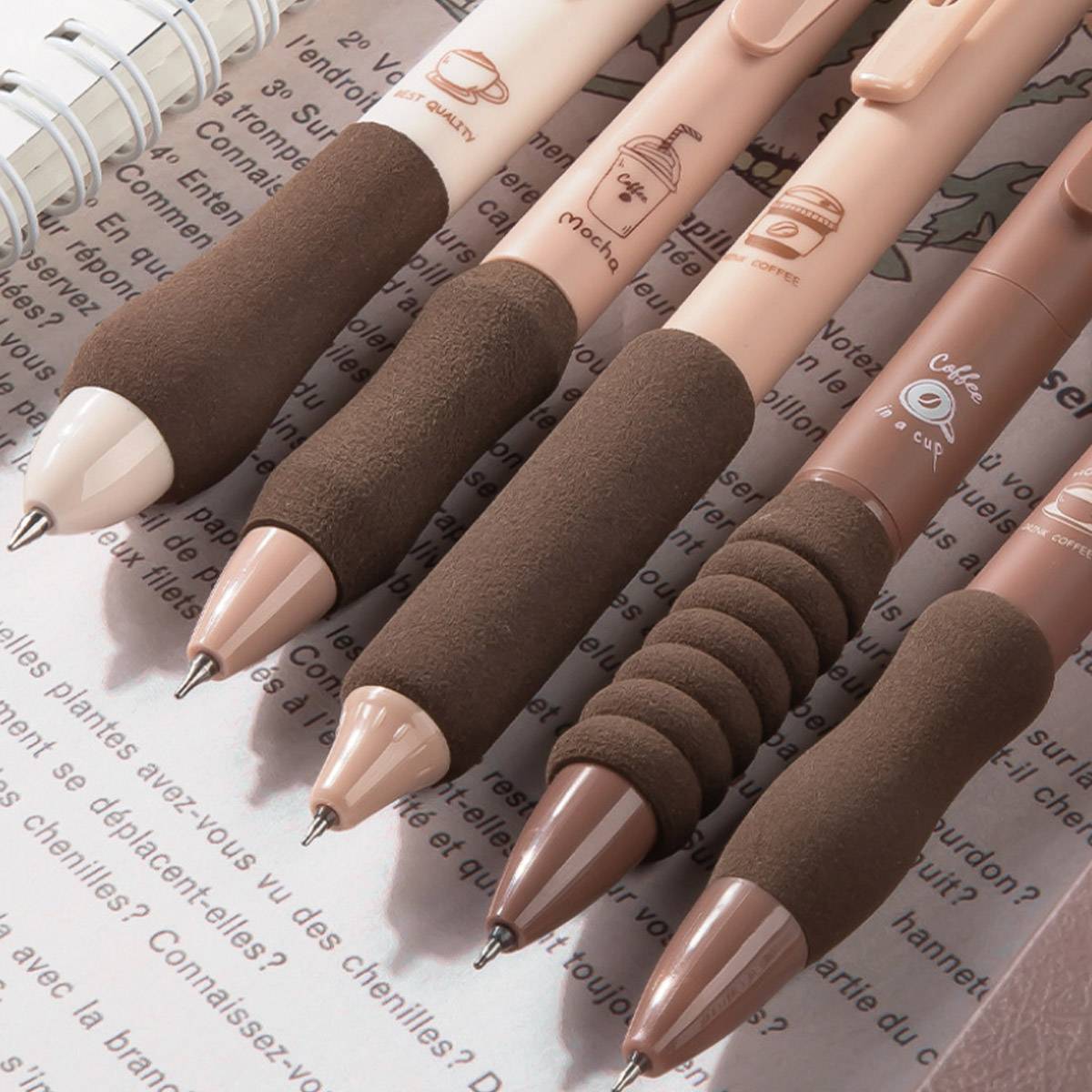 Five piece quick dry ballpoint pen set in assorted colors with textured ergonomic grips — view 4