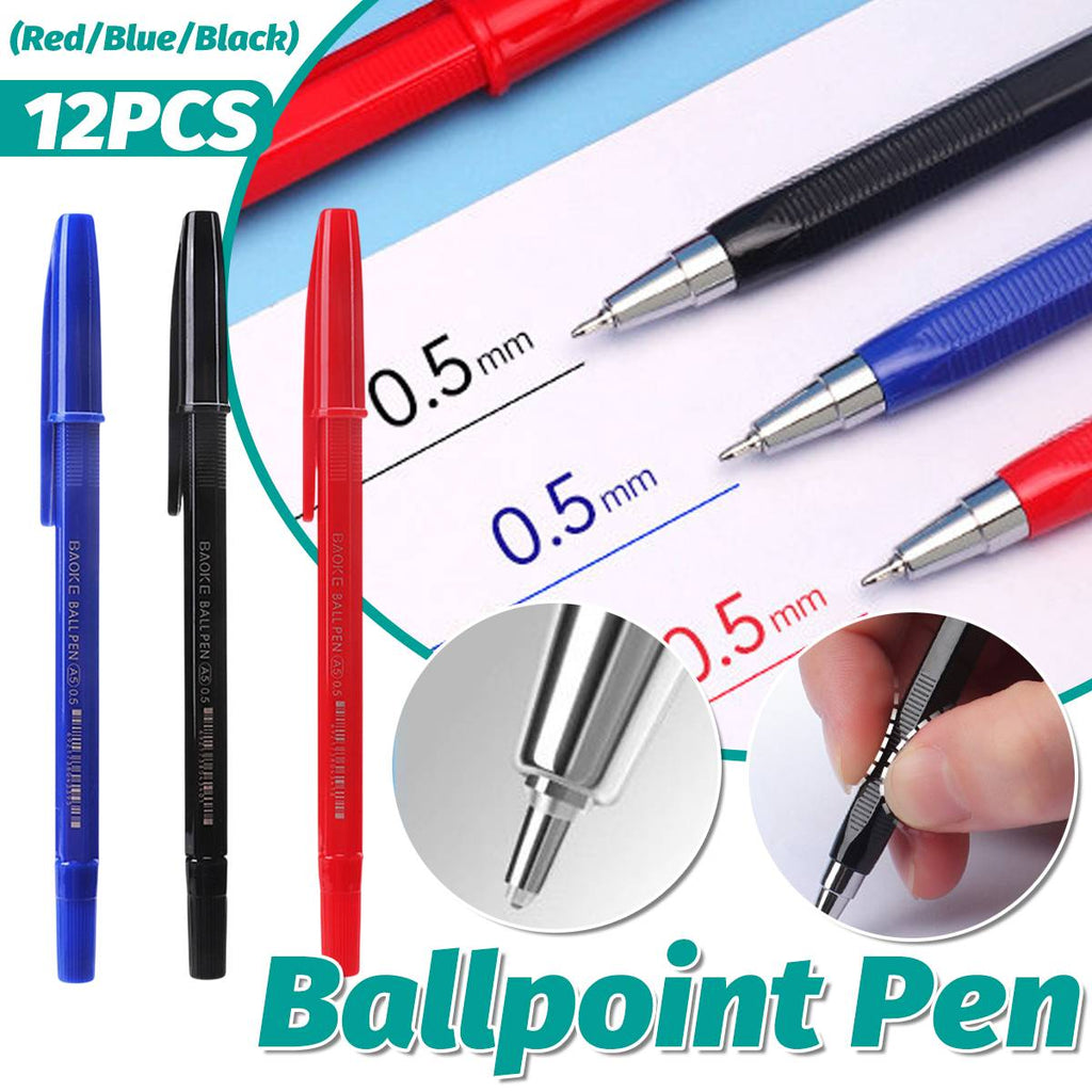 0.5mm ballpoint pen set of 12 featuring hexagonal barrels, portable clips, and quick drying ink