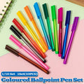 Minimalist colourful ballpoint pen set featuring transparent barrels and ergonomic textured grips