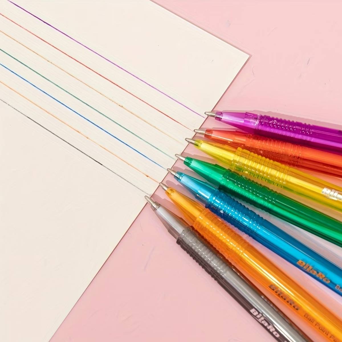 Colourful ballpoint pen set with transparent barrels in multi-colour pack for office and school. — view 5