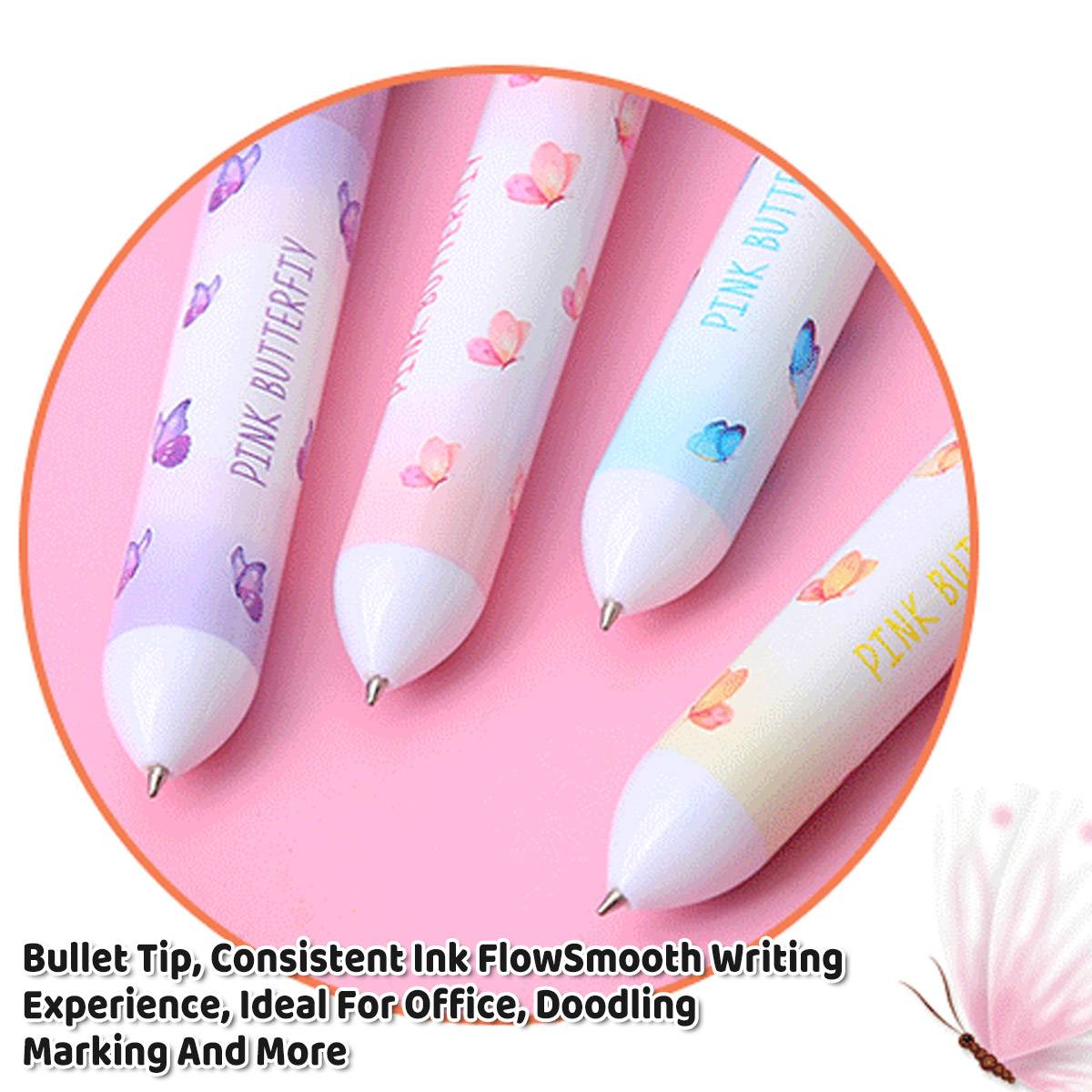 Pastel butterfly 10 colour ballpoint pen with clear sequin dome cap and retractable 0.7mm tip — view 4
