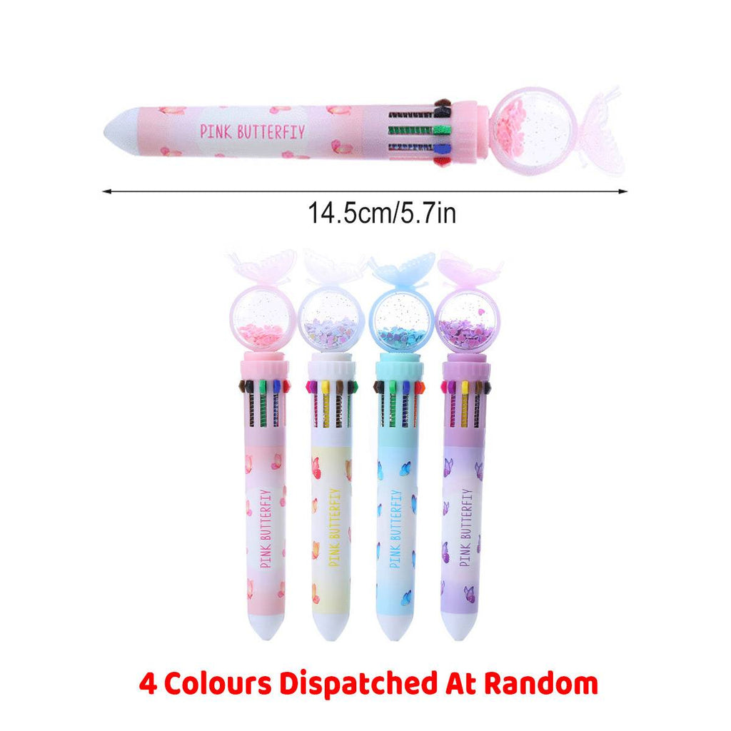 Pastel butterfly 10 colour ballpoint pen with clear sequin dome cap and retractable 0.7mm tip — view 3