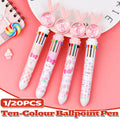 Cute 10-color cartoon ballpoint pen with push-click mechanism and vibrant plastic body