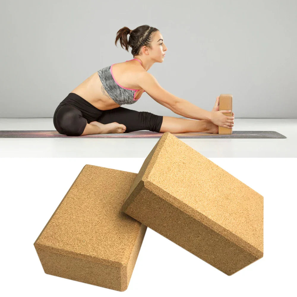 Beige yoga blocks and stretching strap set, featuring two eco-friendly cork blocks and cotton strap — view 5