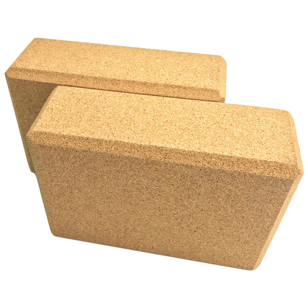 Beige yoga blocks and stretching strap set, featuring two eco-friendly cork blocks and cotton strap — view 2