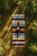Multi-color striped eco-friendly 6mm thick yoga mat unrolled for studio workout or home fitness
