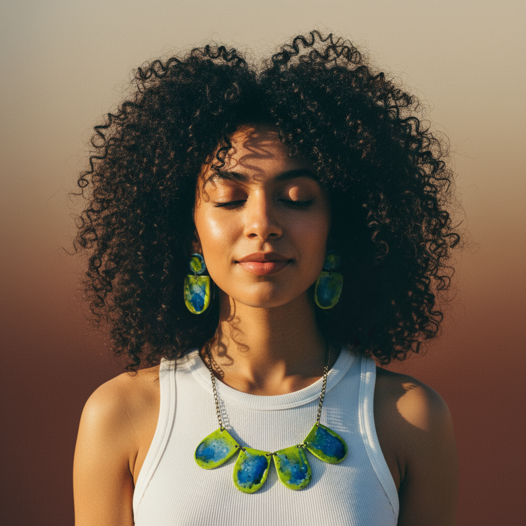 Fluid Art Statement Earrings in Lime Green & Blue-2