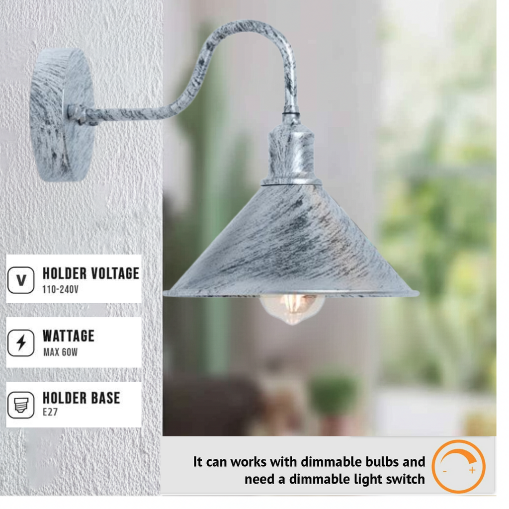 Vintage swan neck galvanized outdoor wall light with cone shade and gooseneck arm — view 5