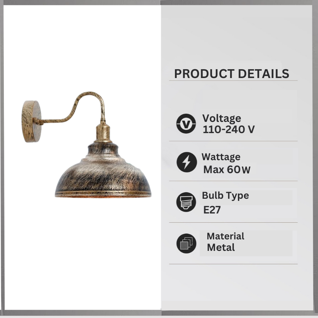 Rainproof outdoor wall light with sturdy metal vintage curved swan neck design and glass bulb — view 3