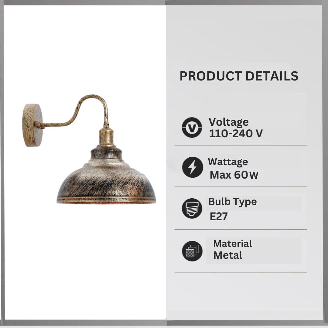 Rainproof outdoor wall light with sturdy metal vintage curved swan neck design and glass bulb — view 3