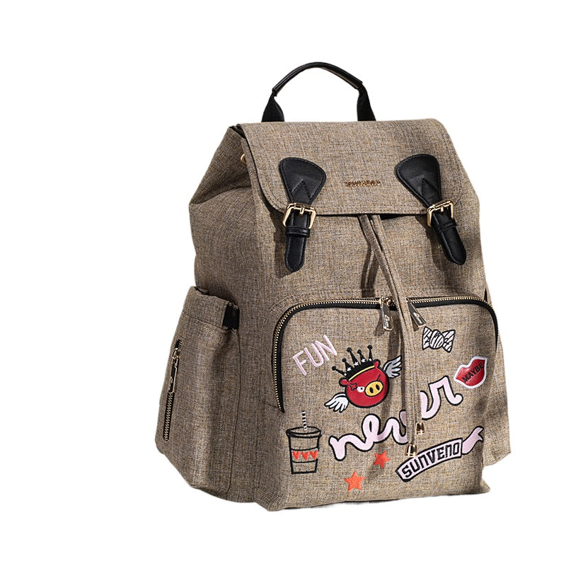 Minimalist waterproof Oxford cloth SUNVENO diaper bag backpack featuring thermal bottle pockets and a wide opening