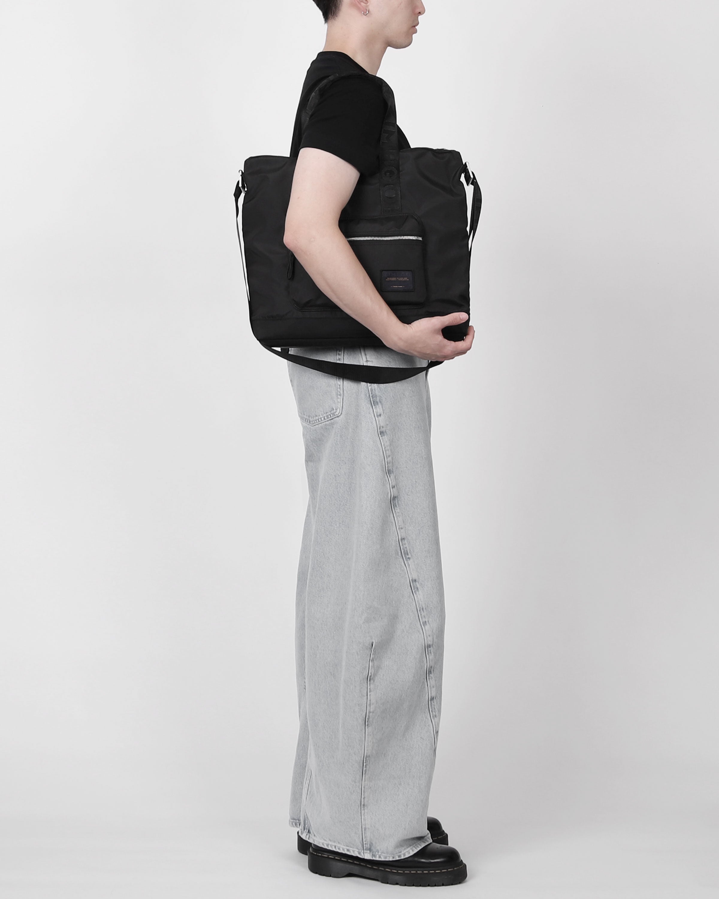 Black nylon unisex Ice laptop tote bag with top handles and a long crossbody strap — view 2