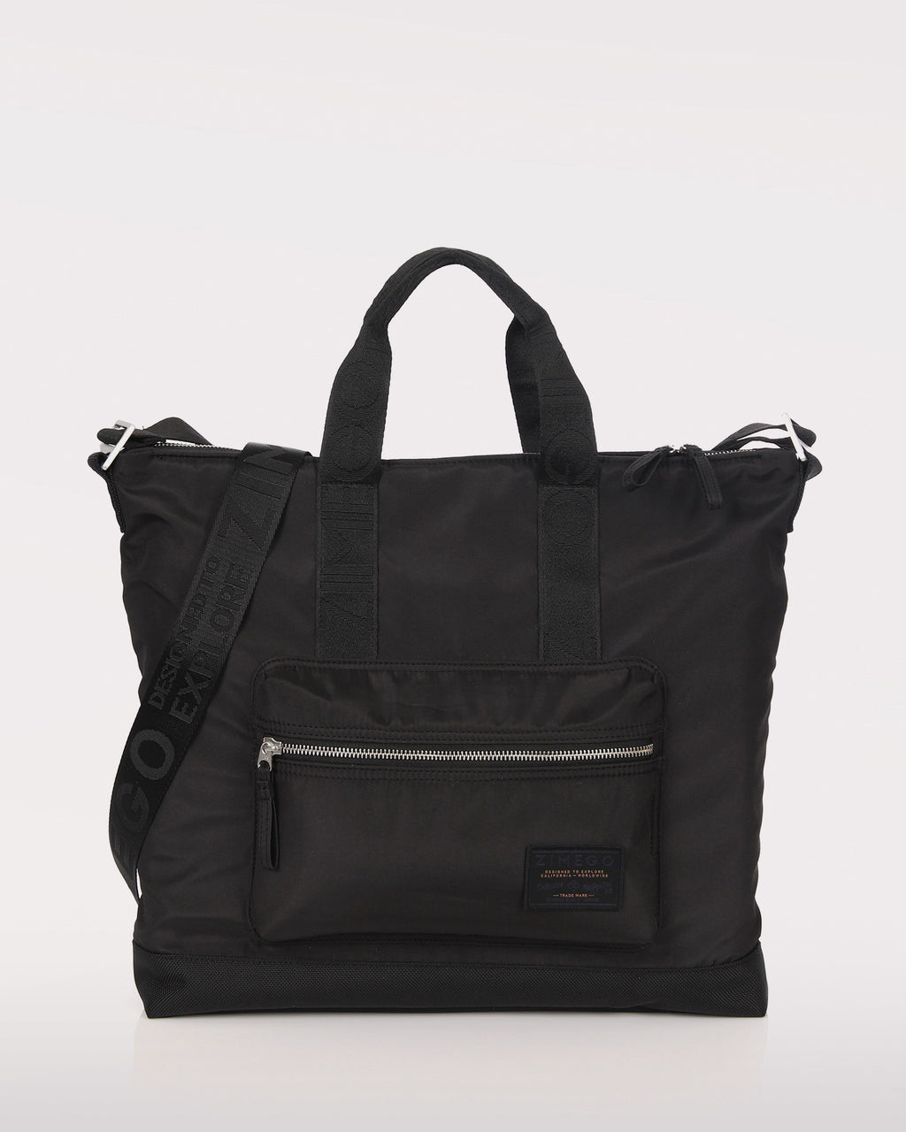 Black nylon unisex Ice laptop tote bag with top handles and a long crossbody strap