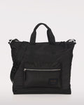 Black nylon unisex Ice laptop tote bag with top handles and a long crossbody strap