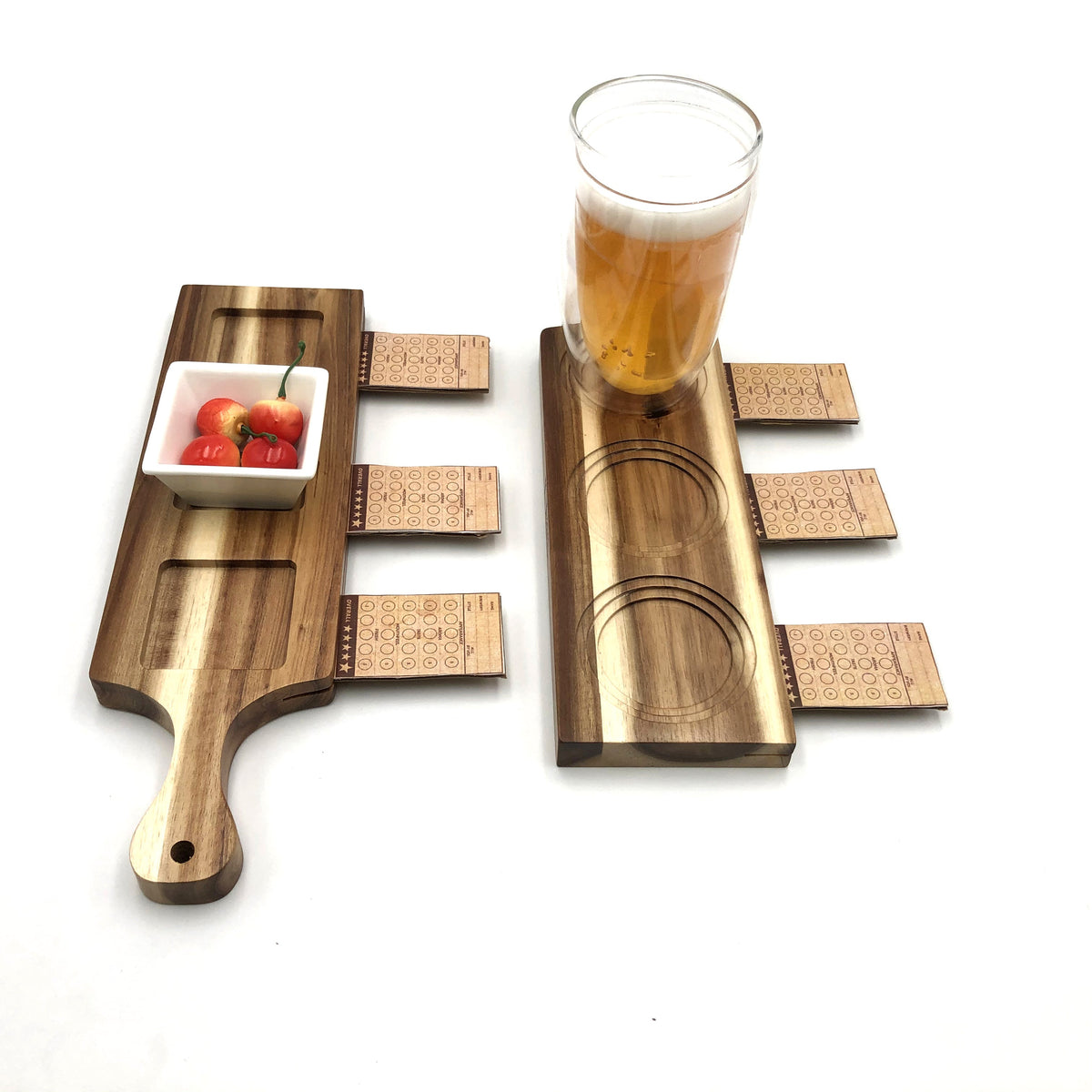 [ Set of 6 ] Zavis Green Acacia Wood 3 Hole Double sided Flight Board 14"  | Dishwasher Safe-3