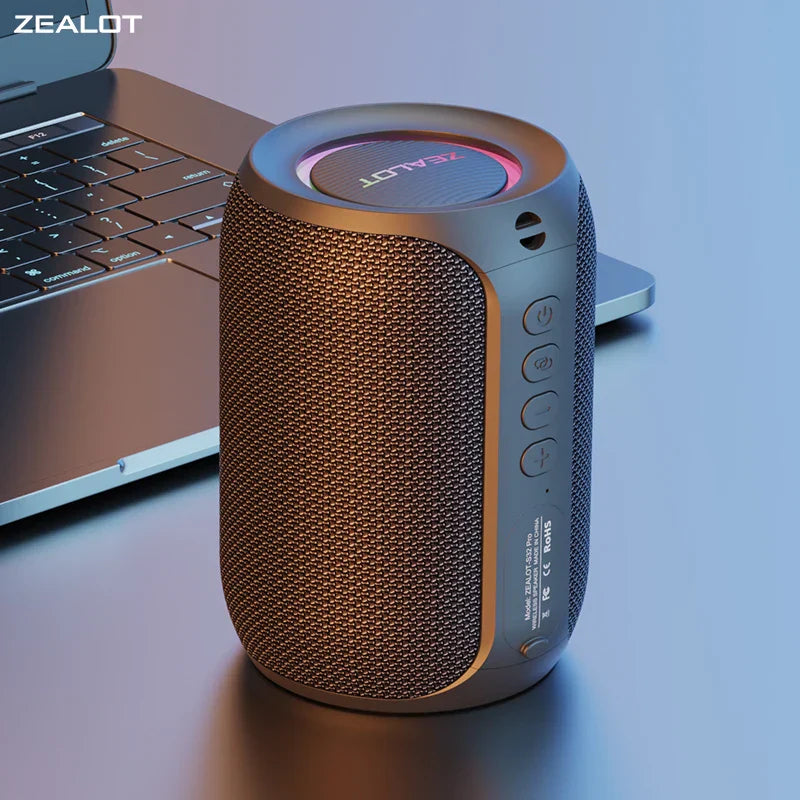 Black waterproof Bluetooth speaker with LED lighting and rugged exterior for outdoor audio playback — view 2