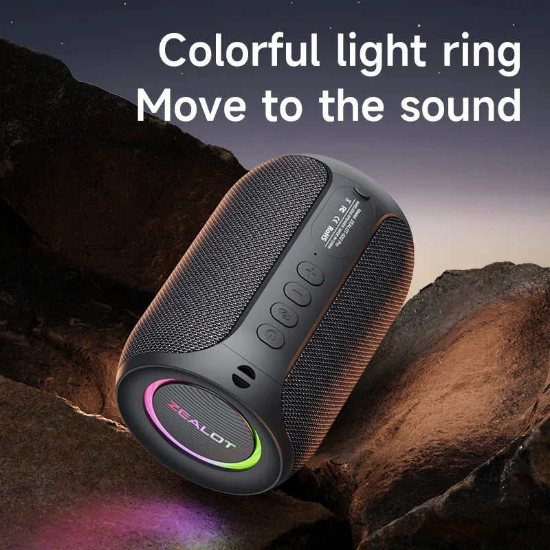 Black waterproof Bluetooth speaker with LED lighting and rugged exterior for outdoor audio playback — view 4