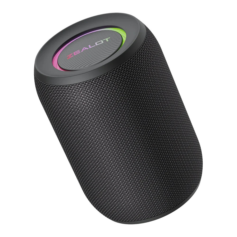 Black waterproof Bluetooth speaker with LED lighting and rugged exterior for outdoor audio playback