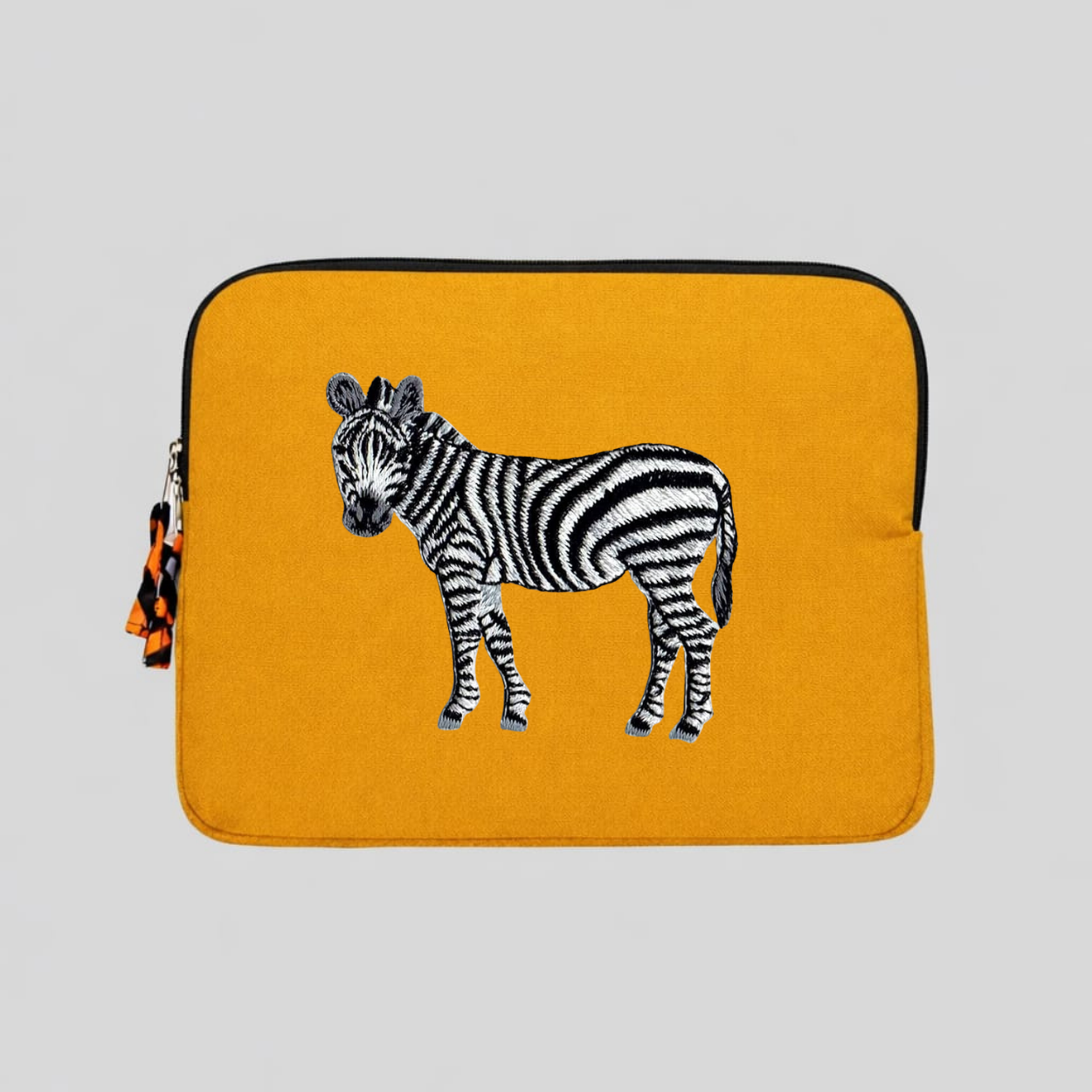 Zebra laptop sleeve crafted from cotton canvas featuring embroidered wildlife design for 13-14 inch laptops — view 5