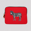 Zebra laptop sleeve crafted from cotton canvas featuring embroidered wildlife design for 13-14 inch laptops