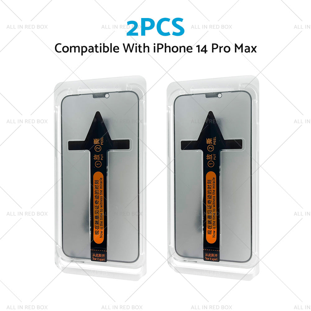 Black privacy 9H tempered glass screen protector for iPhone 14 Pro Max with installation tray — view 3