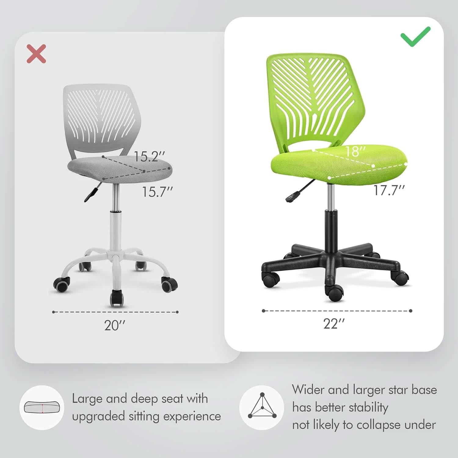 Kids green swivel desk chair with armless design, padded seat, and ergonomic lumbar backrest. — view 5