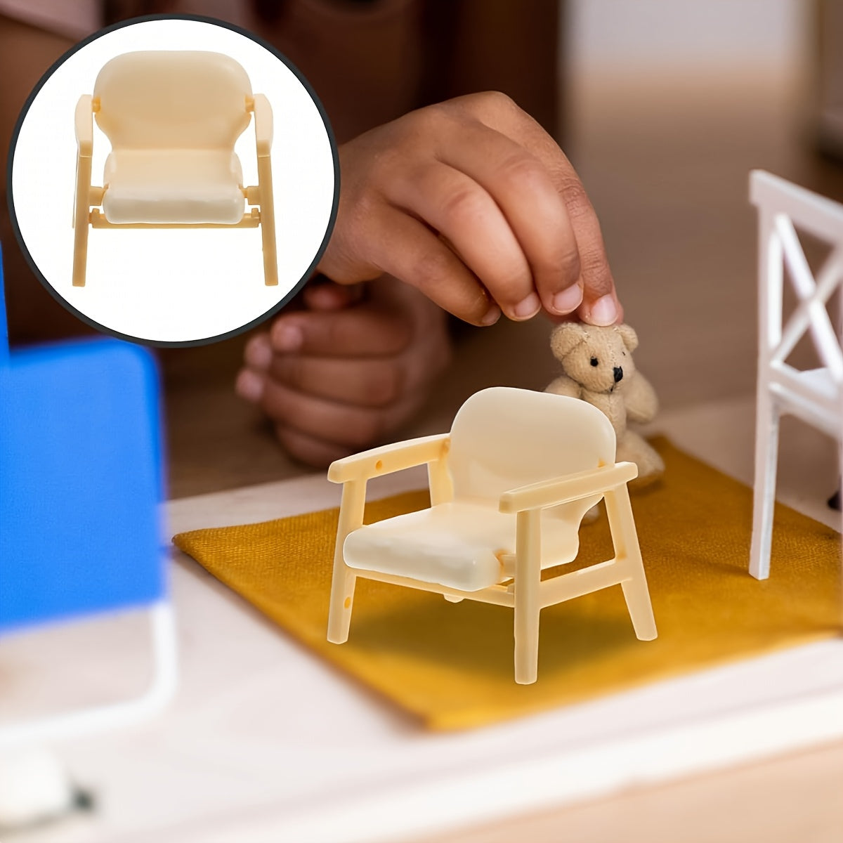 Three piece miniature realistic plastic table and chair set for dollhouses and diorama craft projects — view 5