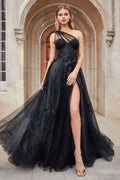 Leila Vintage One Shoulder Embellished Bodice Long Prom & Bridesmaid Dress CDA1053-5